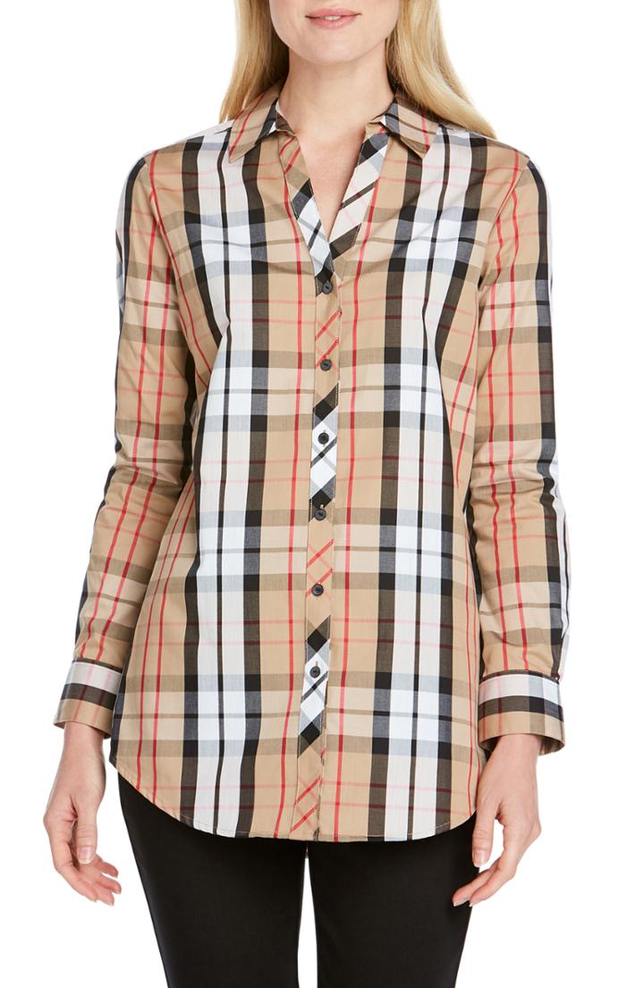 Women's Foxcroft Faith Anderson Tartan Shirt - Beige
