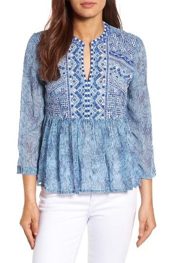 Women's Lucky Brand Embroidered Georgette Babydoll Top - Blue