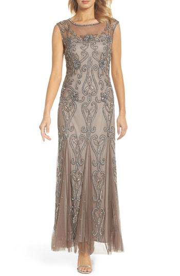 Women's Pisarro Nights Illusion Neck Sequin Gown - Grey