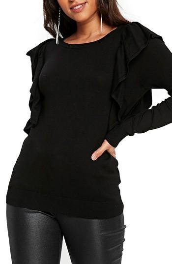 Women's Wallis Long Sleeve Ruffle Shoulder Pullover Us / 8 Uk - Black