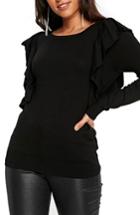 Women's Wallis Long Sleeve Ruffle Shoulder Pullover Us / 8 Uk - Black