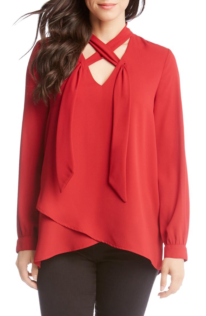 Women's Karen Kane Tie Neck Top - Red