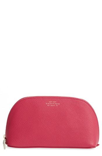 Smythson Small Calfskin Leather Cosmetics Case, Size - Fuchsia