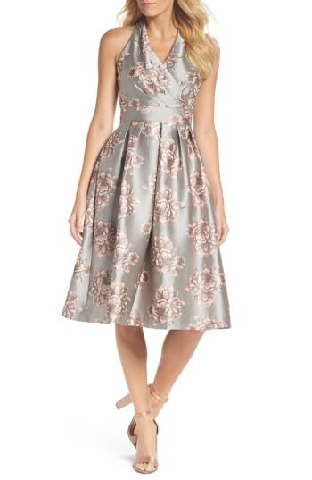 Women's Chetta B Metallic Floral Fit & Flare Dress - Metallic