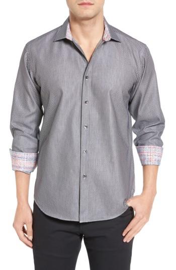 Men's Bugatchi Shaped Fit Textured Sport Shirt, Size - Black