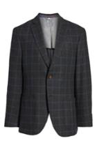 Men's Jkt New York Trim Fit Windowpane Wool Blend Sport Coat L - Grey