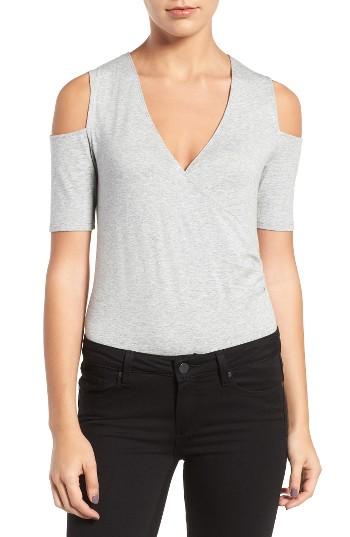 Women's Trouve Surplice Cold Shoulder Bodysuit - Grey