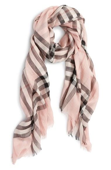 Women's Burberry Giant Check Print Wool & Silk Scarf, Size - Pink