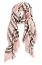 Women's Burberry Giant Check Print Wool & Silk Scarf, Size - Pink