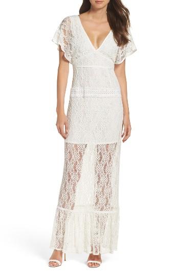 Women's Foxiedox Cecilia Lace Sheath Gown - White