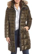 Women's Andrew Marc Quilted Coat With Genuine Coyote Fur - Green