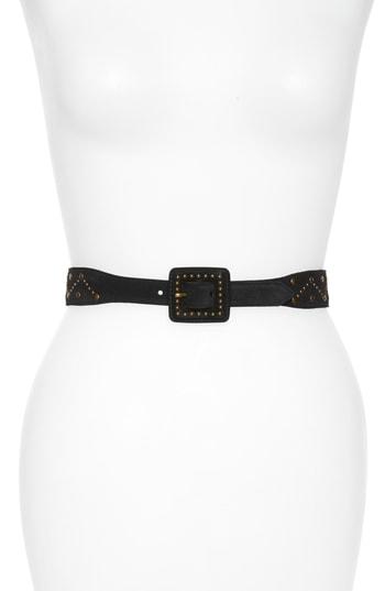 Women's Saint Laurent Mixed Studs Suede Belt - Noir