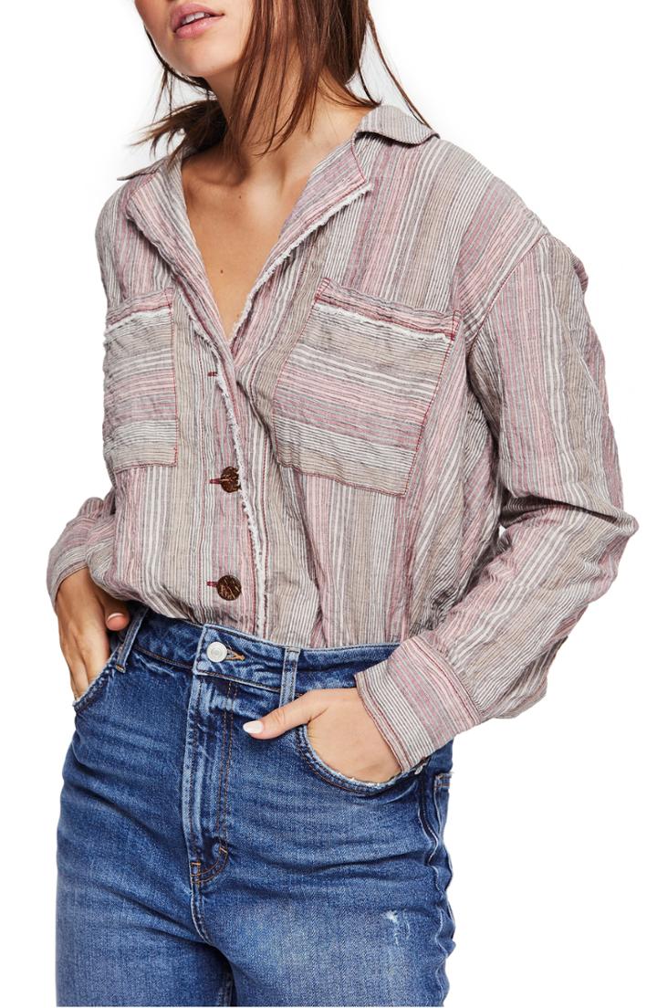 Women's Free People High Tide Multistripe Shirt - White