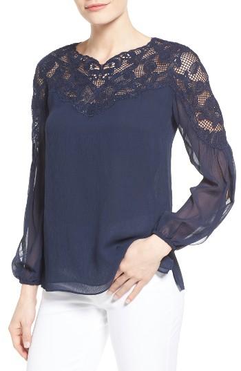 Women's Kobi Halperin Serena Lace Yoke Silk Blouse