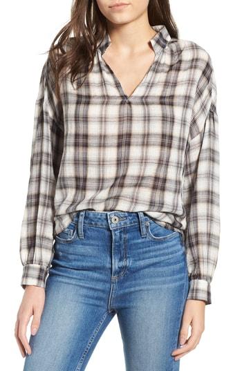 Women's Textured Plaid Top - Grey