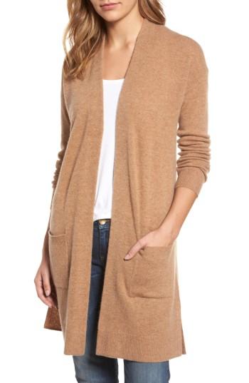 Petite Women's Halogen Rib Knit Wool & Cashmere Cardigan P - Brown