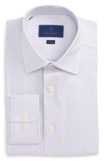 Men's David Donahue Trim Fit Stripe Dress Shirt .5 34/35 - Purple
