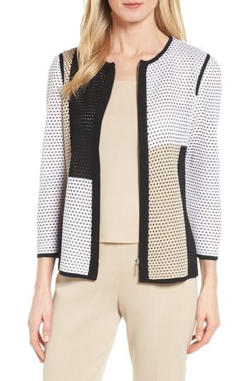 Women's Ming Wang Colorblock Netted Knit Jacket - White