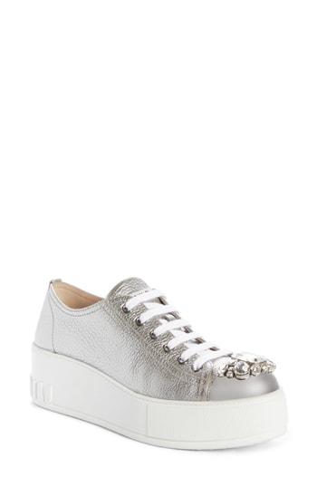 Women's Miu Miu Crystal Cap Toe Sneaker .5us / 34.5eu - Metallic
