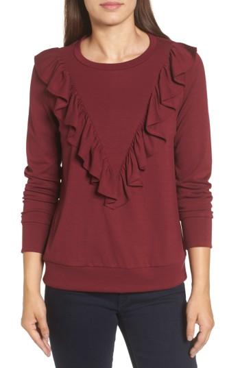 Women's Halogen Ruffle Ponte Sweater - Burgundy