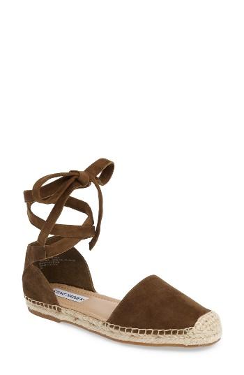 Women's Steve Madden Rosette Ankle Wrap Espadrille Flat .5 M - Green