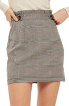 Women's Topshop Frill Edge Heritage Check Skirt Us (fits Like 14) - Beige