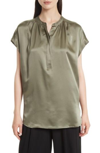 Women's Vince Shirred Silk Blouse - Green