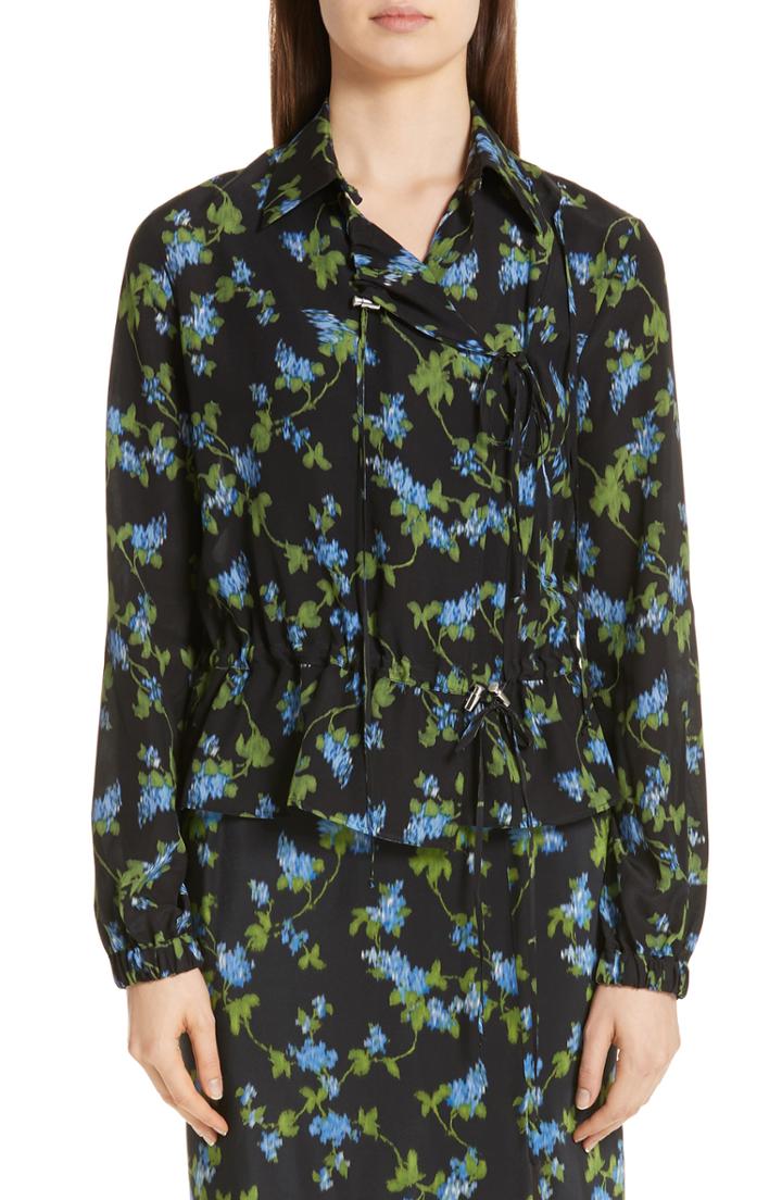 Women's Altuzarra Floral Print Silk Jacket Us / 38 Fr - Black