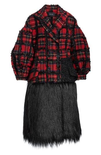 Women's Simone Rocha Mixed Media Tartan & Faux Fur Coat