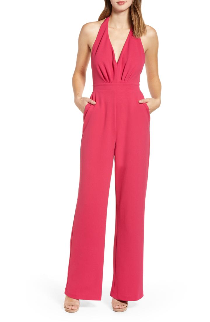 Women's Socialite Halter Jumpsuit - Red