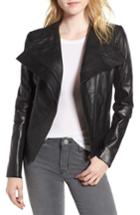 Women's Trouve Drape Front Leather Jacket, Size - Black