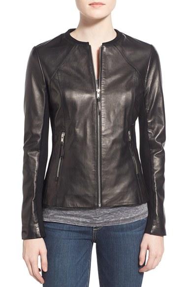 Women's Soia & Kyo Slim Fit Zip Front Leather Jacket, Size - Black