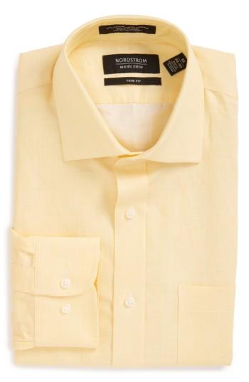 Men's Nordstrom Men's Shop Trim Fit Solid Linen & Cotton Dress Shirt .5 - 32/33 - Yellow