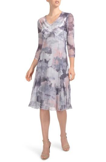 Women's Komarov Chiffon & Charmeuse A-line Dress - Blue