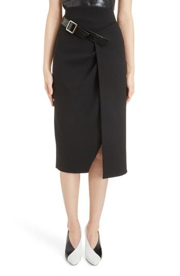 Women's Givenchy Belt Detail Wool Wrap Skirt Us / 36 Fr - Black