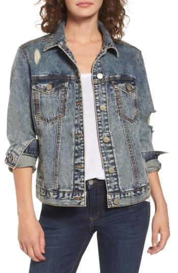 Women's Bp. Bossy Embellished Denim Jacket - Blue