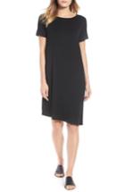 Women's Eileen Fisher Asymmetrcial Stretch Jersey Shift Dress, Size - Black