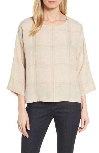 Women's Eileen Plaid Organic Linen Top, Size - Beige