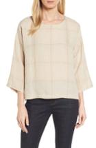 Women's Eileen Plaid Organic Linen Top, Size - Beige