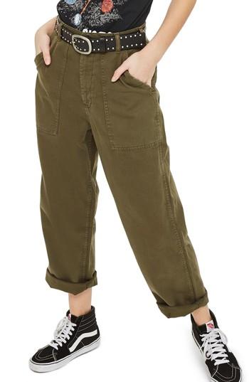 Women's Topshop Wide Leg Utility Trousers Us (fits Like 0) - Green
