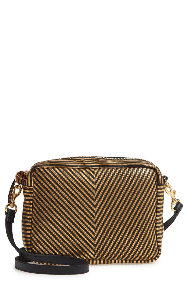 Clare V. Midi Sac Disco Stripe Leather Crossbody Bag - Black