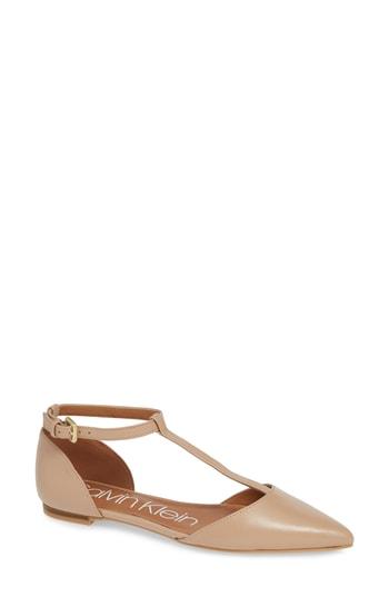 Women's Calvin Klein 'ghita' T-strap Flat .5 M - Beige