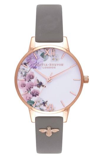 Women's Olivia Burton Enchanted Garden Embellished Leather Strap Watch, 30mm