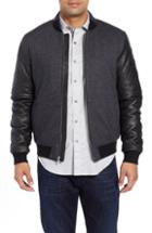 Men's Bugatchi Wool Blend & Leather Bomber Jacket - Black