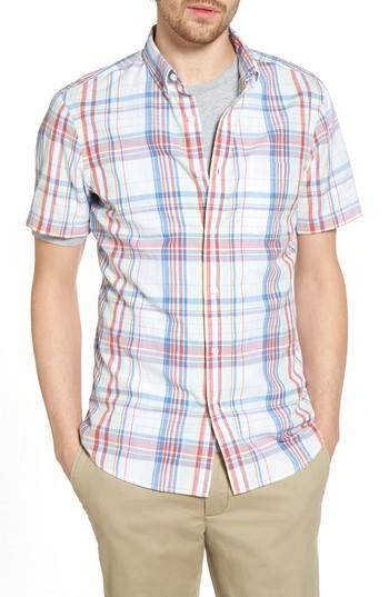 Men's 1901 Trim Fit Plaid Short Sleeve Sport Shirt - White