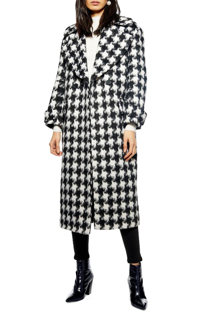Women's Topshop Houndstooth Coat Us (fits Like 0) - Black