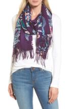 Women's Nordstrom Pressed Flowers Tissue Weight Wool & Cashmere Scarf, Size - Purple