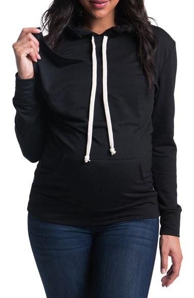 Women's Bun Maternity 'cozy' Maternity/nursing Hoodie - Black
