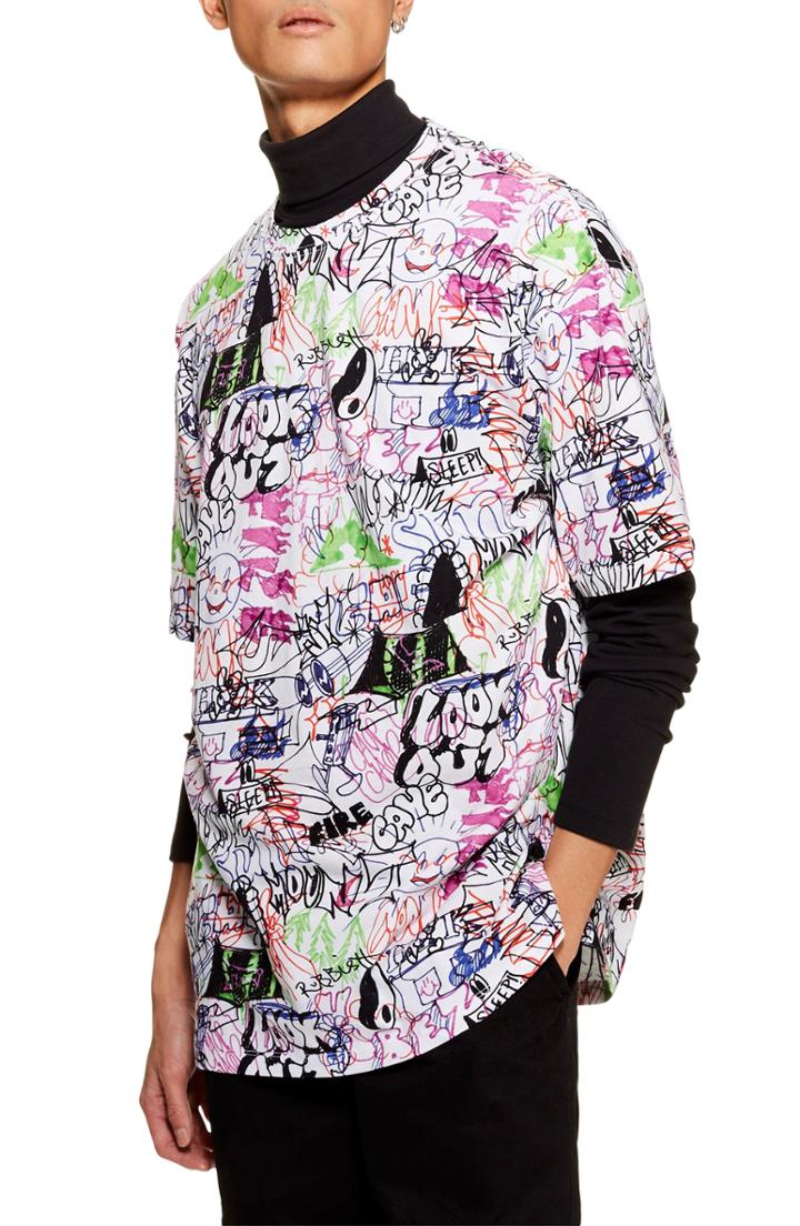 Men's Topman Oversize Scribble Print T-shirt - White