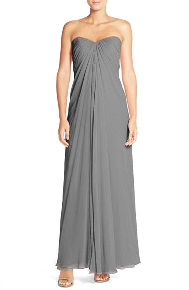 Women's Dessy Collection Sweetheart Neck Strapless Chiffon Gown - Grey